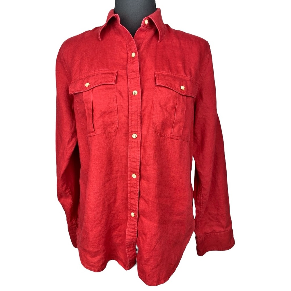 LAUREN RALPH LAUREN ☆ 100% Linen Button Up Shirt ☆ Roll Tab Sleeves